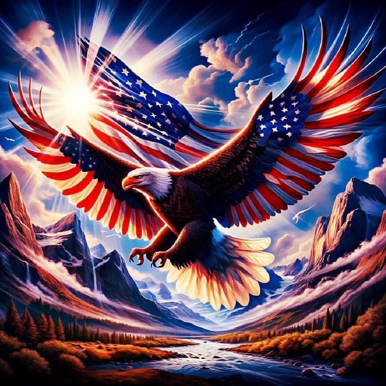 5D US Flag & Eagle Diamond Painting Kit – DIY Full Drill 4th of July Crystal Rhinestone Art, 13.8x13.8 in, Wall Decor for Adults